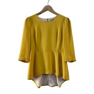 Psalter Peplum Hi-Lo Mustard Yellow Blouse Top Women's Euro 38 Small 6 Vacation